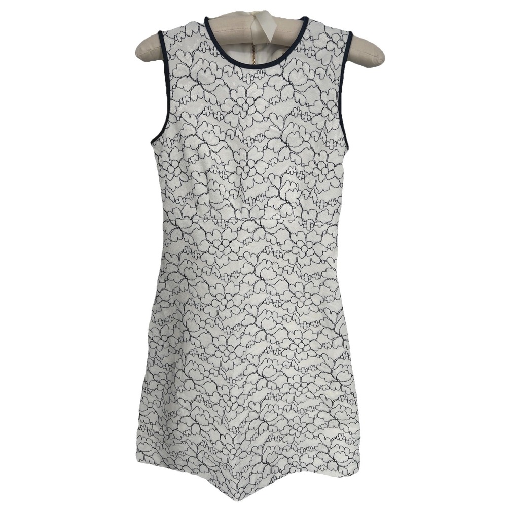 Kate Spade Dress Women's 0 XS‎ White black Embroidered Mesh Overlay - AC